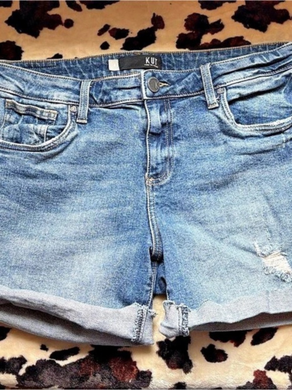 KUT from the Kloth Women's Distressed Denim Jean Shorts in Blue